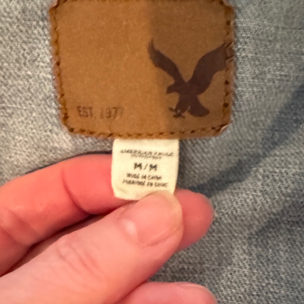 American Eagle Outfitters Gray and Blue Hooded Denim Jacket - Picture 2 of 8